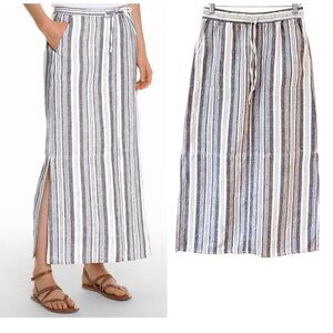 Garnet Hill Seaside Stripe Linen Maxi Skirt Pockets Size 4 Summer Beach
